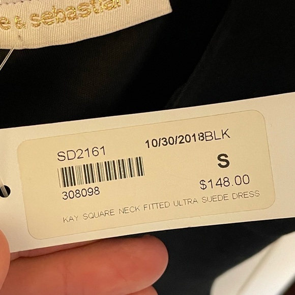 Pookie And Sebastian Kay Square Neck Fitted Ultra Suede Dress Size Small NWT - Picture 2 of 5